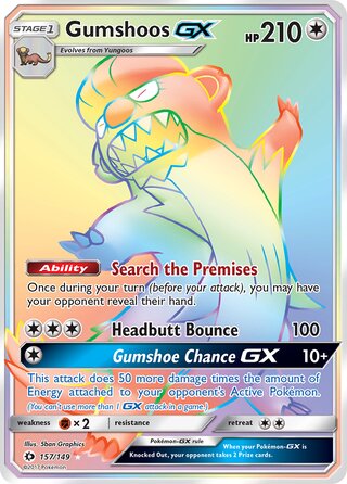 HYPER RARE Gumshoos GX - 157/149 - Sun and Moon Base Set