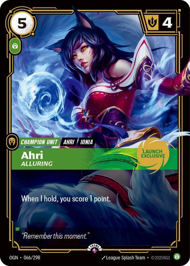Ahri - Alluring 066/298 - Rifbound Leage of Legends Launch Exclusive Promo