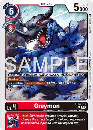 PLAYSET (4) 4x Greymon (BT24-010) Common - Digimon Time Stranger