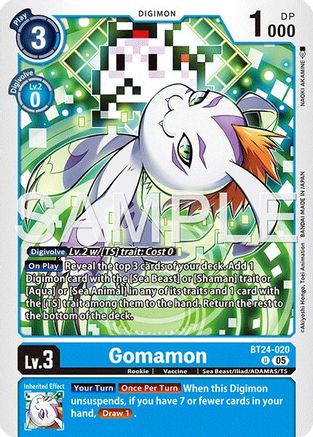 PLAYSET (4) 4x Gomamon (BT24-020) Uncommon - Digimon Time Stranger