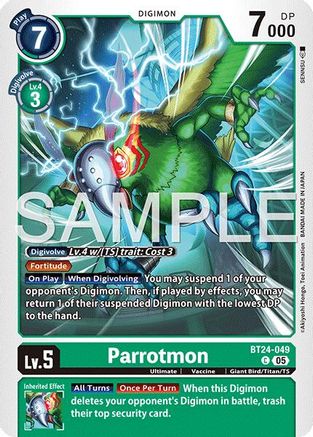 PLAYSET (4) 4x Parrotmon (BT24-049) Common - Digimon Time Stranger