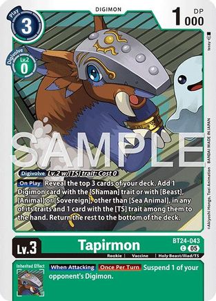 PLAYSET (4) 4x Tapirmon (BT24-043) Common - Digimon Time Stranger