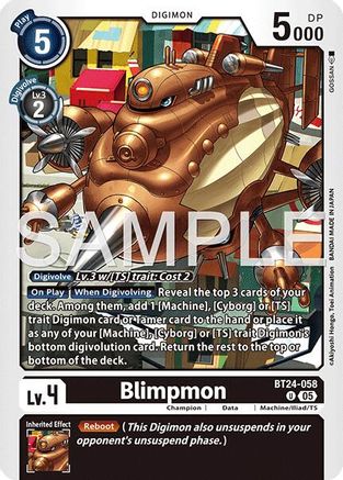 PLAYSET (4) 4x Blimpmon (BT24-058) Uncommon - Digimon Time Stranger