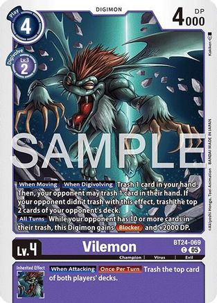 PLAYSET (4) 4x Vilemon (BT24-069) Common - Digimon Time Stranger