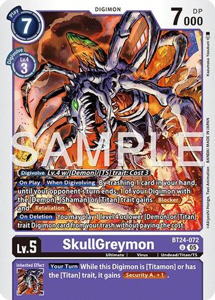 PLAYSET (4) 4x SkullGreymon (BT24-072) Uncommon - Digimon Time Stranger
