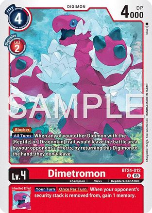 PLAYSET (4) 4x Dimetromon (BT24-012) Uncommon - Digimon Time Stranger