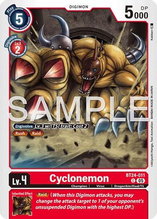 PLAYSET (4) 4x Cyclonemon (BT24-011) Common - Digimon Time Stranger