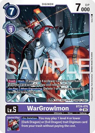 PLAYSET (4) 4x WarGrowlmon (BT24-076) Common - Digimon Time Stranger