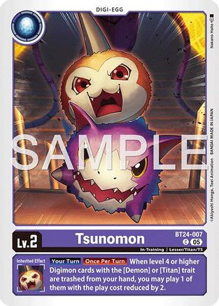 PLAYSET (4) 4x Tsunomon (BT24-007) Common - Digimon Time Stranger