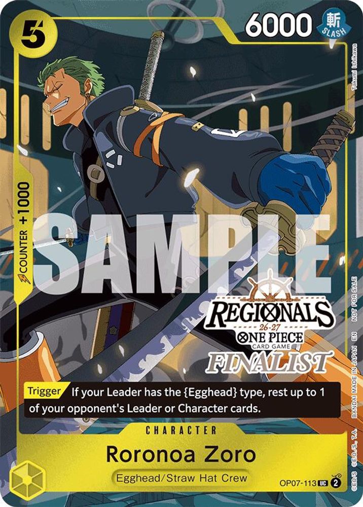Roronoa Zoro - OP07-113 - One Piece Regionals Finalist Card Set 26-27 Promo