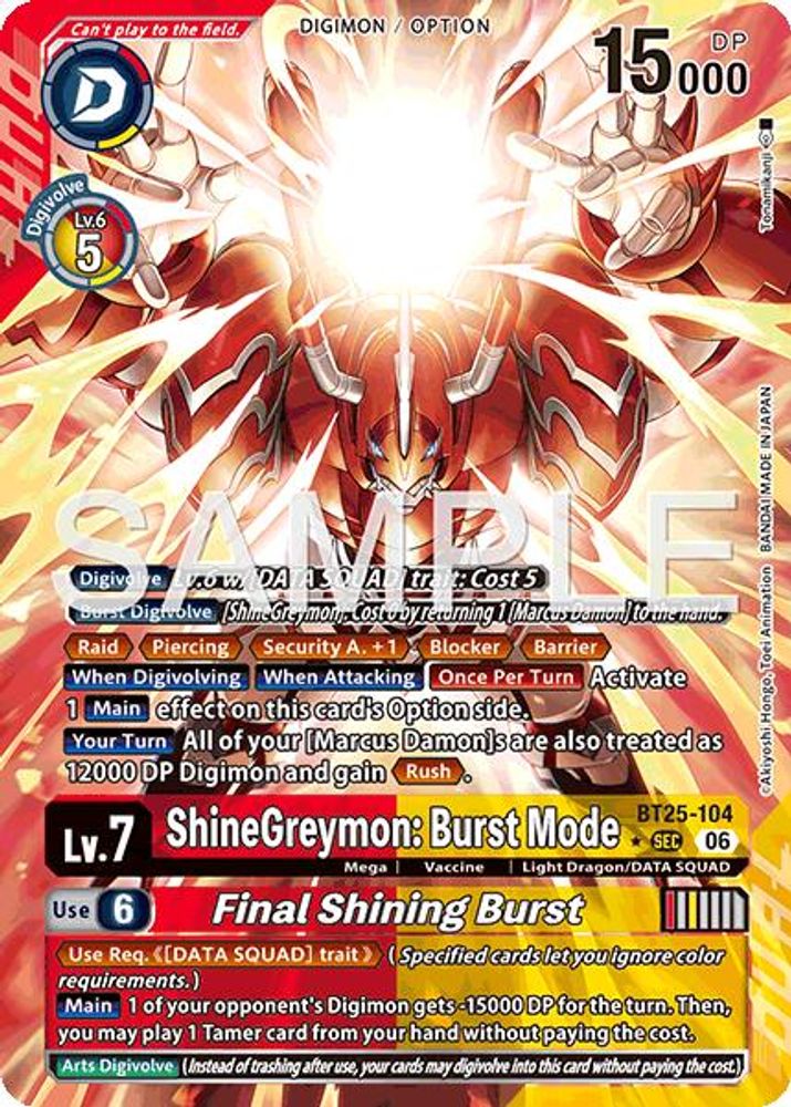 [ALTERNATE ART] ShineGreymon: Burst Mode // Final Shining Burst (BT25-104) SEC - Digimon Dual Revolution