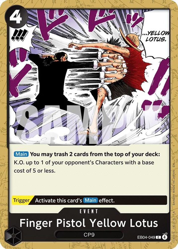 PLAYSET (4) 4x Finger Pistol Yellow Lotus (EB04-049) Common - One Piece Adventure on Kami's Island