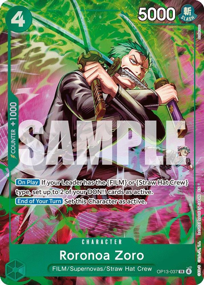 Roronoa Zoro (OP13-037) Treasure Rare - One Piece Adventure on Kami's Island