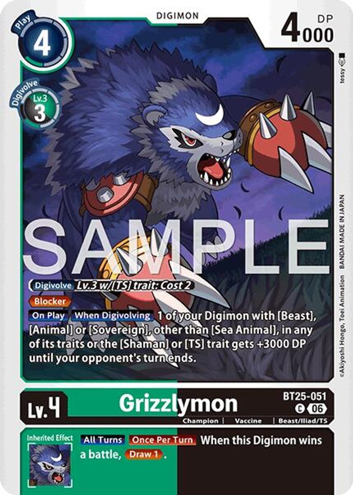 PLAYSET (4) 4x Grizzlymon - BT25-051 (BT25-051) Common - Digimon Dual Revolution