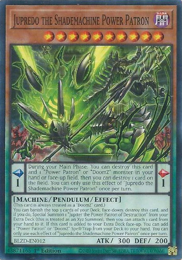 PLAYSET (3) 3x Jupredo the Shademachine Power Patron - (BLZD-EN012) - Common 1st Edition
