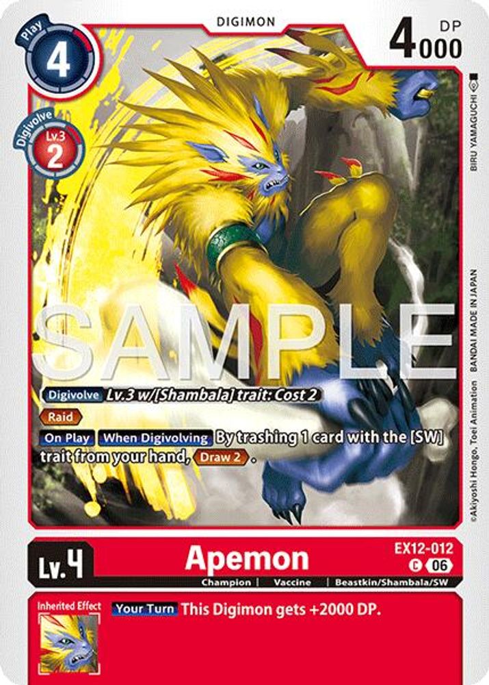 PLAYSET (4) 4x Apemon (EX12-012) Common - Digimon Digital World Shambala