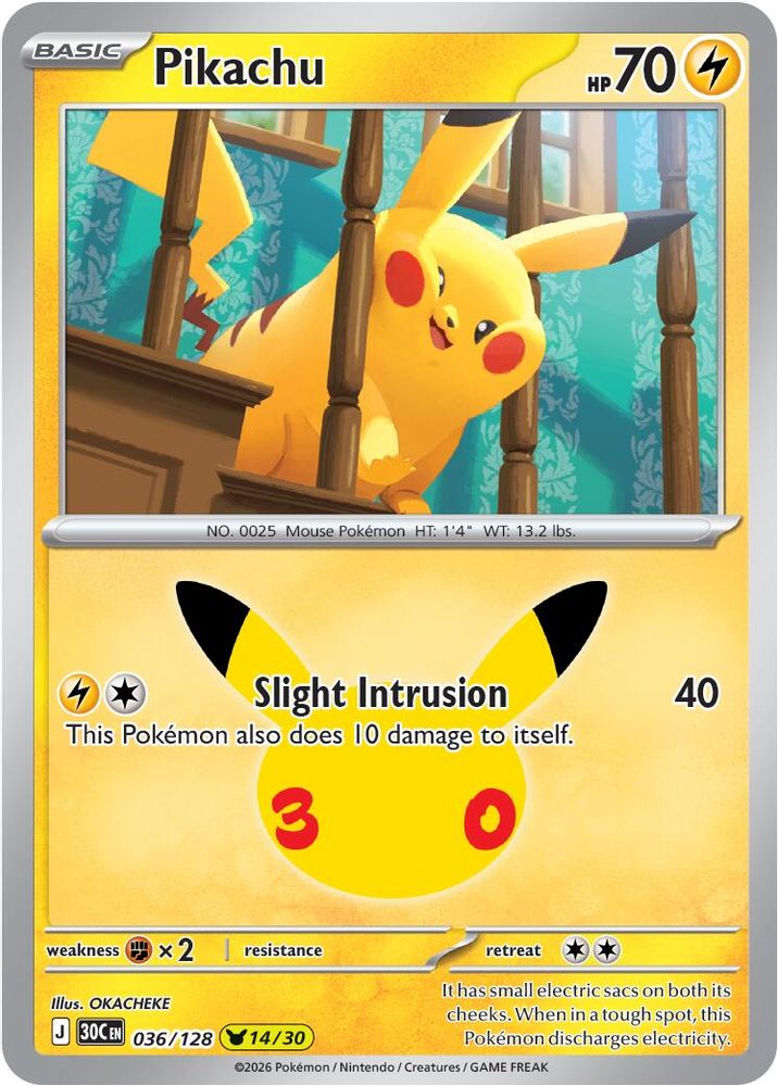 Pikachu [14/30] - 036/128 -  (Pikachu Rare) - Pokemon ME 30th Celebration
