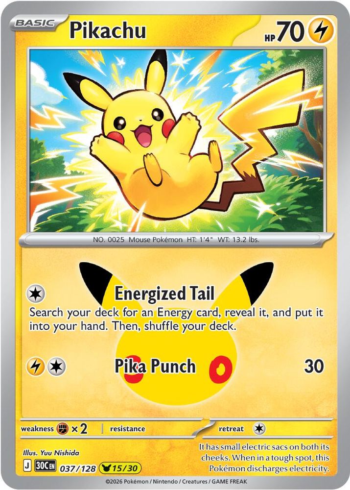 Pikachu [15/30] - 037/128 -  (Pikachu Rare) - Pokemon ME 30th Celebration