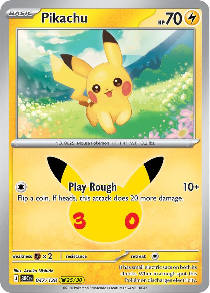 Pikachu [25/30] - 047/128 -  (Pikachu Rare) - Pokemon ME 30th Celebration