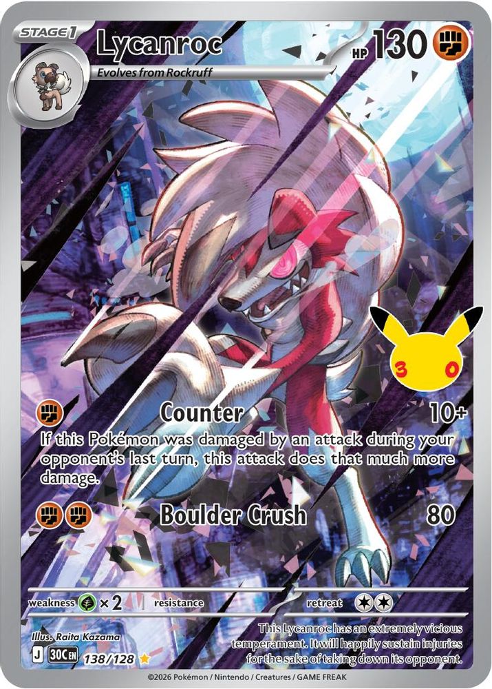 Lycanroc - [  138/128 ] -  Illustration Rare - Pokemon ME 30th Celebration