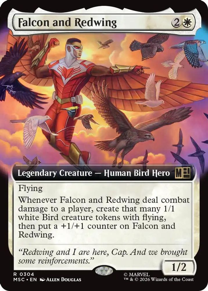 [FOIL] Falcon and Redwing (Extended Art) #304 - RARE MSC -  Commander: Marvel Super Heroes