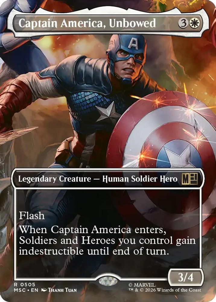 Captain America, Unbowed (Borderless) #505 - RARE MSC -  Commander: Marvel Super Heroes