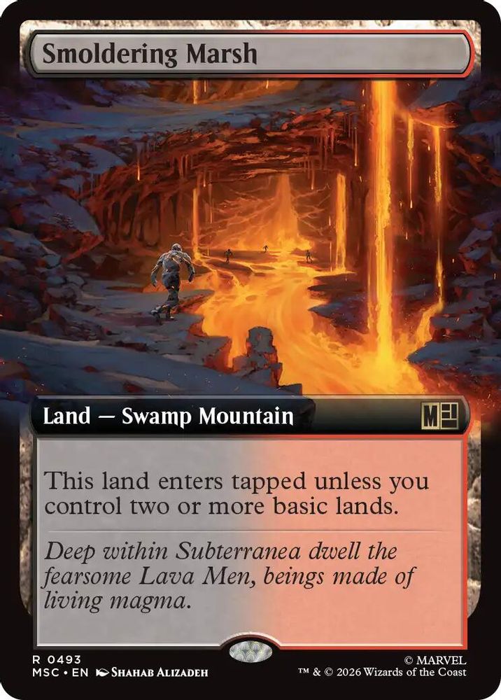 [FOIL] Smoldering Marsh (Extended Art) #493 - RARE MSC -  Commander: Marvel Super Heroes