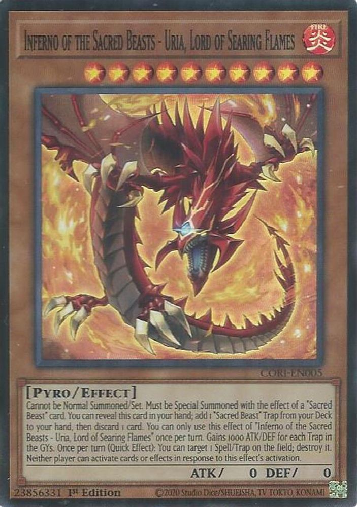 Inferno of the Sacred Beasts - Uria, Lord of Searing Flames - (CORI-EN005) - Super Rare 1st Edition