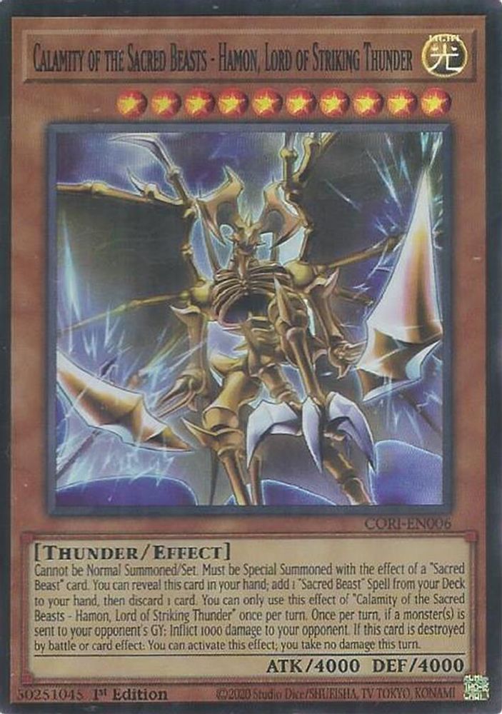 Calamity of the Sacred Beasts - Hamon, Lord of Striking Thunder - (CORI-EN006) - Super Rare 1st Edition