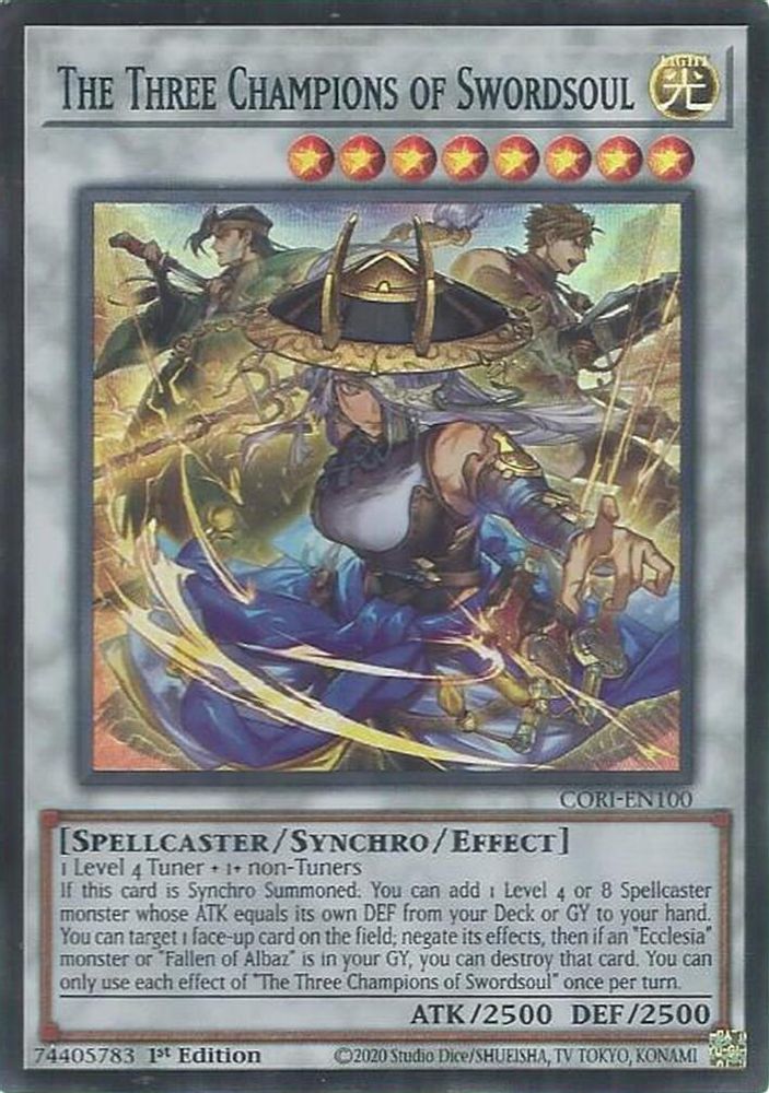 The Three Champions of Swordsoul - (CORI-EN100) - Super Rare 1st Edition