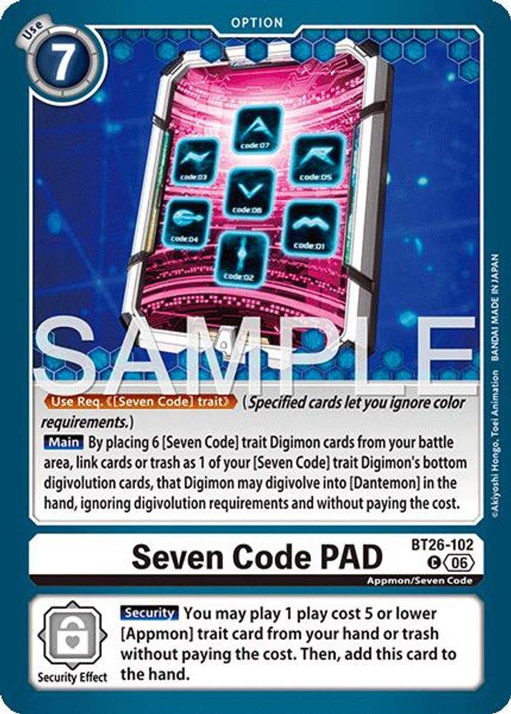 PLAYSET 4x Seven Code PAD -  (BT26-102) Common - Digimon Timeless Bonds
