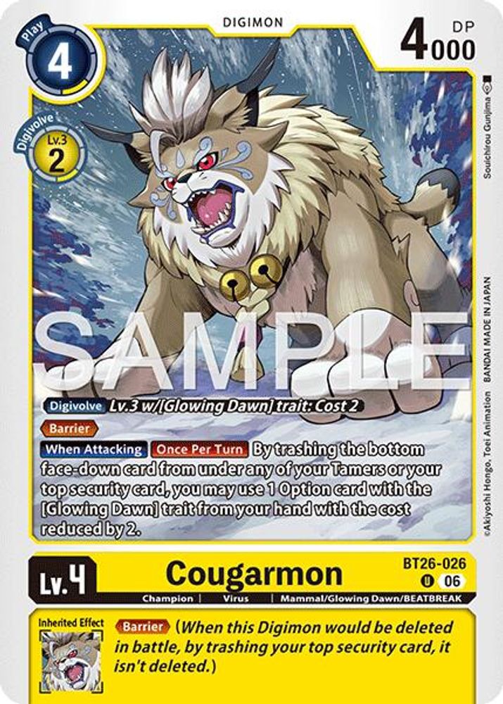 PLAYSET 4x Cougarmon -  (BT26-026) Uncommon - Digimon Timeless Bonds