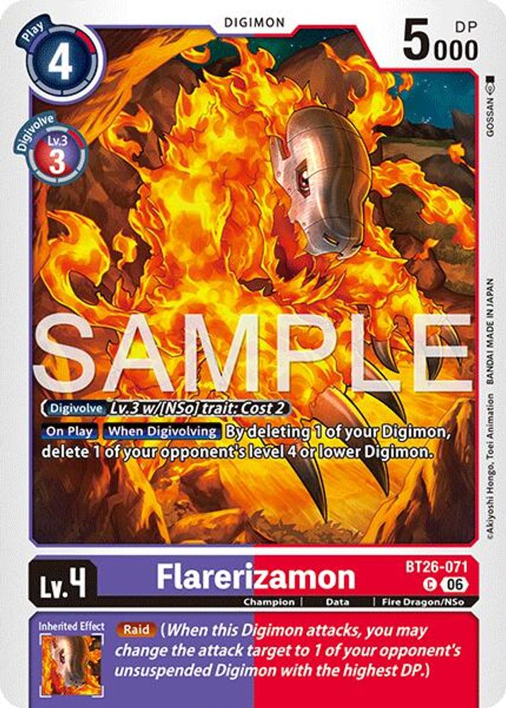 PLAYSET 4x Flarerizamon -  (BT26-071) Common - Digimon Timeless Bonds