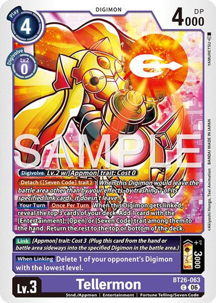 PLAYSET 4x Tellermon -  (BT26-063) Common - Digimon Timeless Bonds