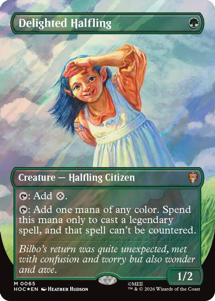 [FOIL] Delighted Halfling (Borderless) (Surge Foil) #065 - MYTHIC HOC - The Hobbit: Eternal-Legal