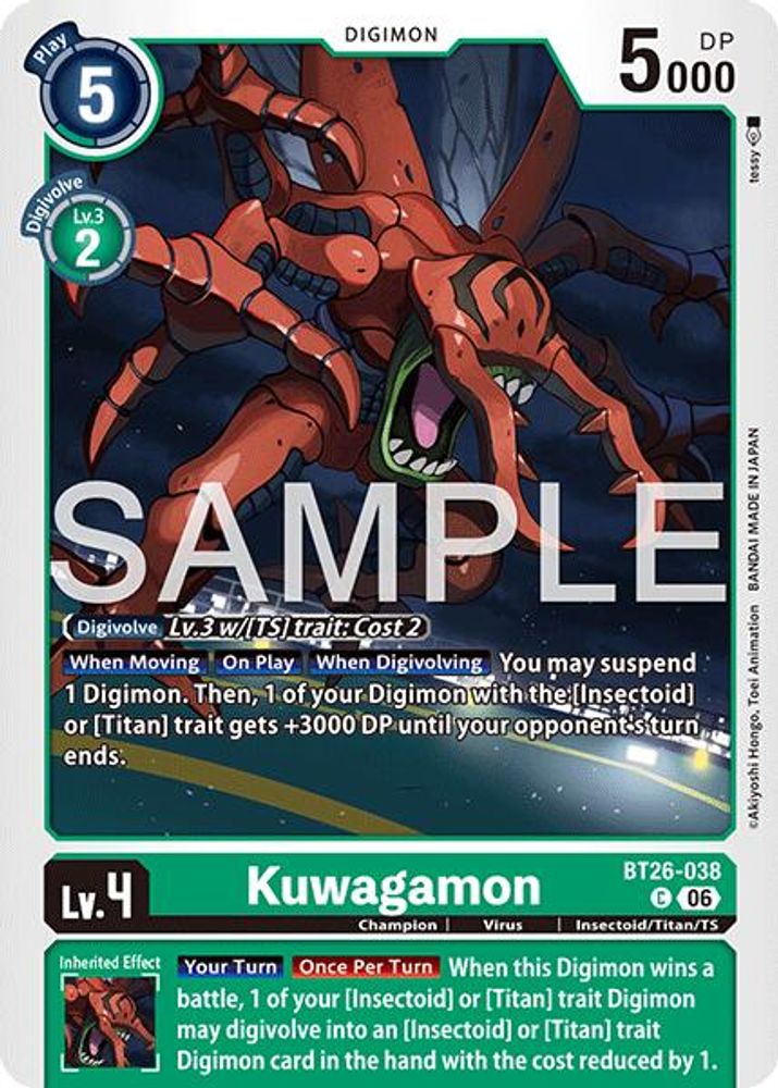 PLAYSET 4x Kuwagamon -  (BT26-038) Common - Digimon Timeless Bonds