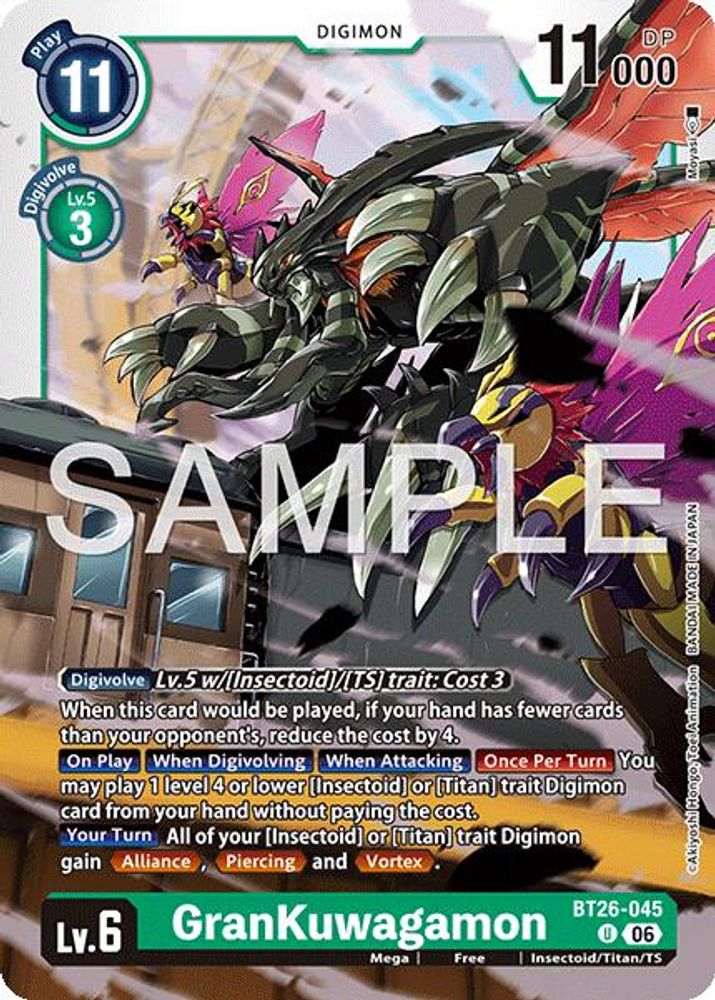 PLAYSET 4x GranKuwagamon -  (BT26-045) Uncommon - Digimon Timeless Bonds