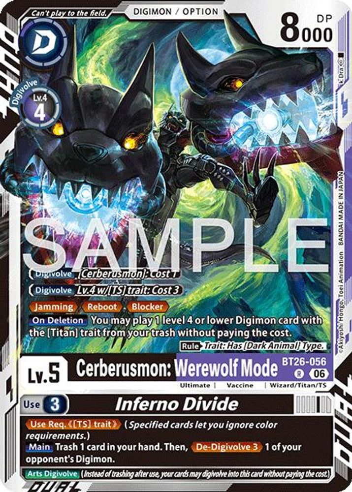 Cerberusmon: Werewolf Mode // Inferno Divide (BT26-056) Rare - Digimon Timeless Bonds