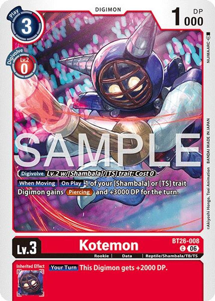 PLAYSET 4x Kotemon -  (BT26-008) Common - Digimon Timeless Bonds