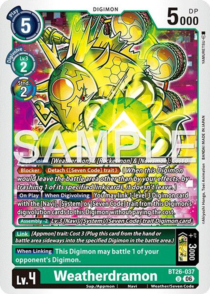PLAYSET 4x Weatherdramon -  (BT26-037) Uncommon - Digimon Timeless Bonds