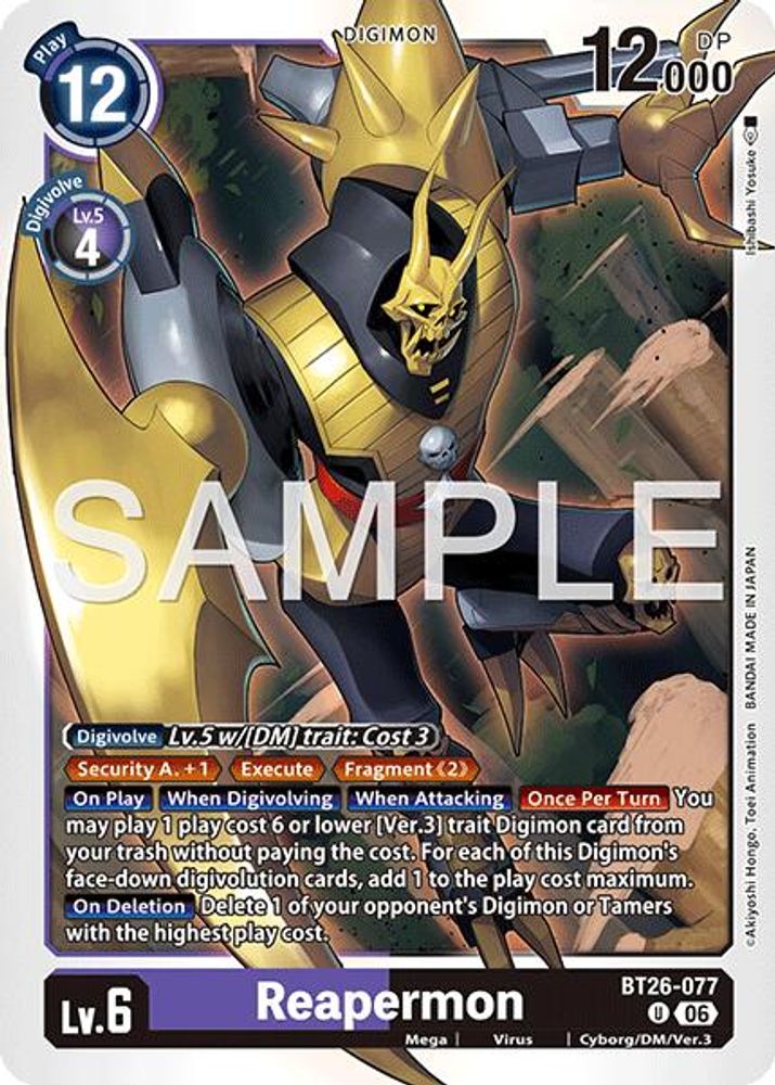 PLAYSET 4x Reapermon -  (BT26-077) Uncommon - Digimon Timeless Bonds