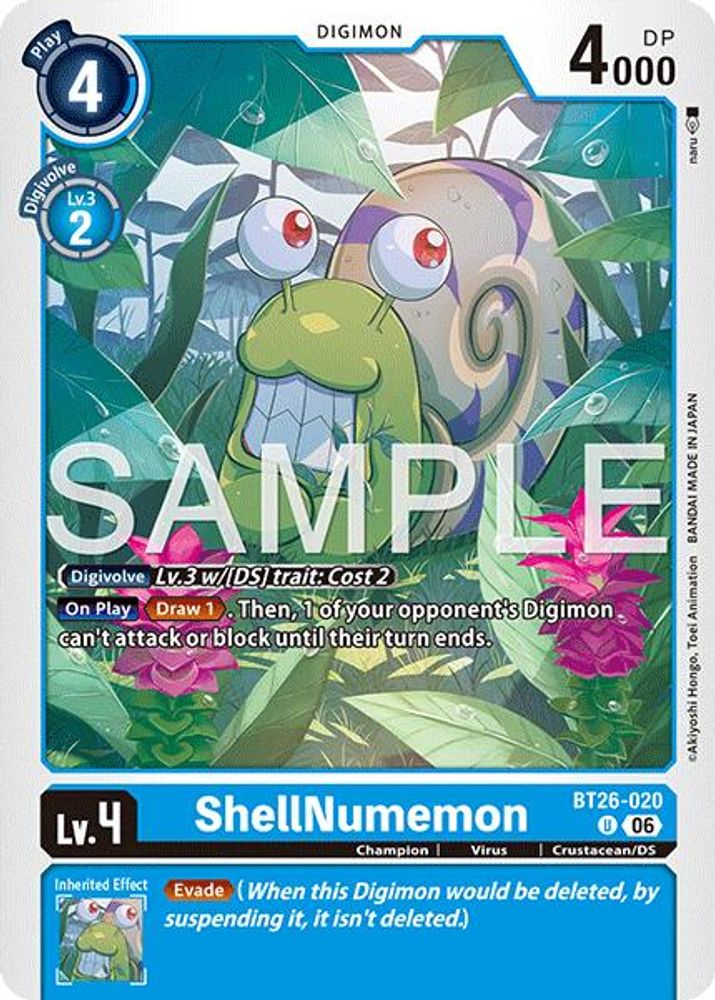 PLAYSET 4x ShellNumemon -  (BT26-020) Uncommon - Digimon Timeless Bonds