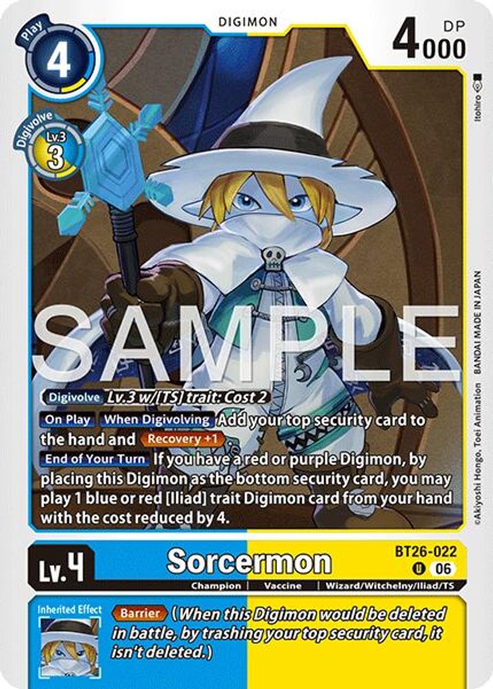 PLAYSET 4x Sorcermon -  (BT26-022) Uncommon - Digimon Timeless Bonds