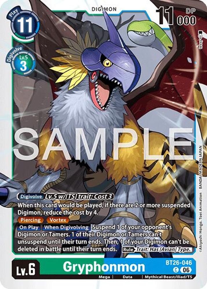PLAYSET 4x Gryphonmon -  (BT26-046) Common - Digimon Timeless Bonds