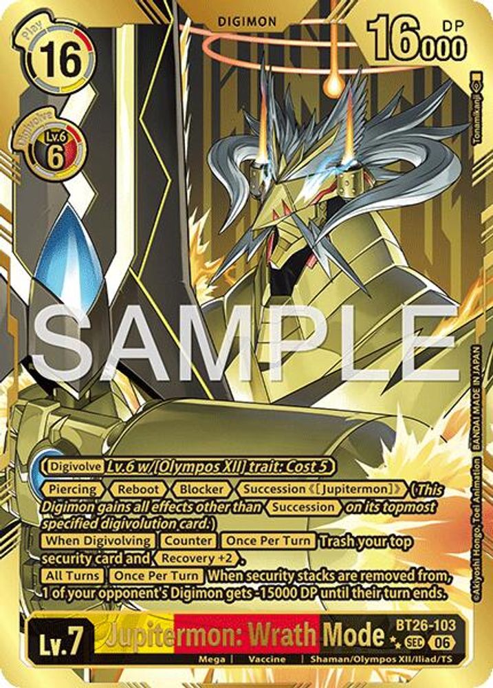 [RARE PULL] Jupitermon: Wrath Mode (Rare Pull) -  (BT26-103) Secret Rare - Digimon Timeless Bonds