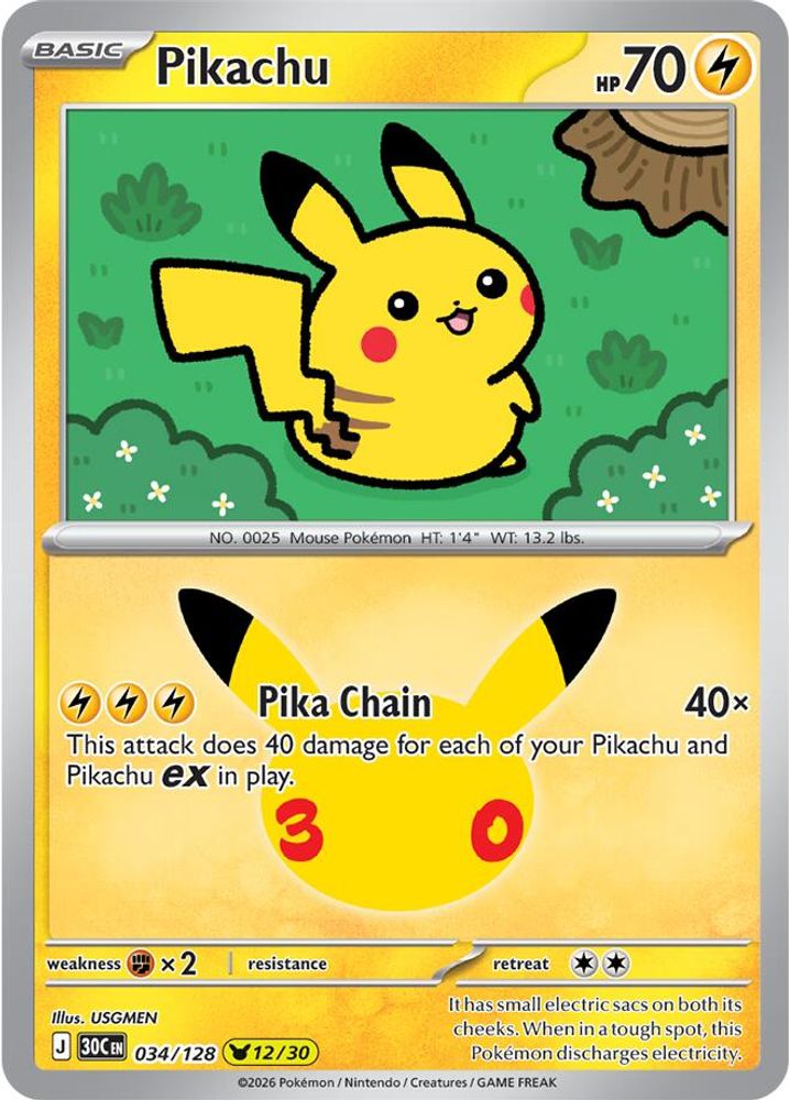 Pikachu [12/30] - 034/128 -  (Pikachu Rare) - Pokemon ME 30th Celebration
