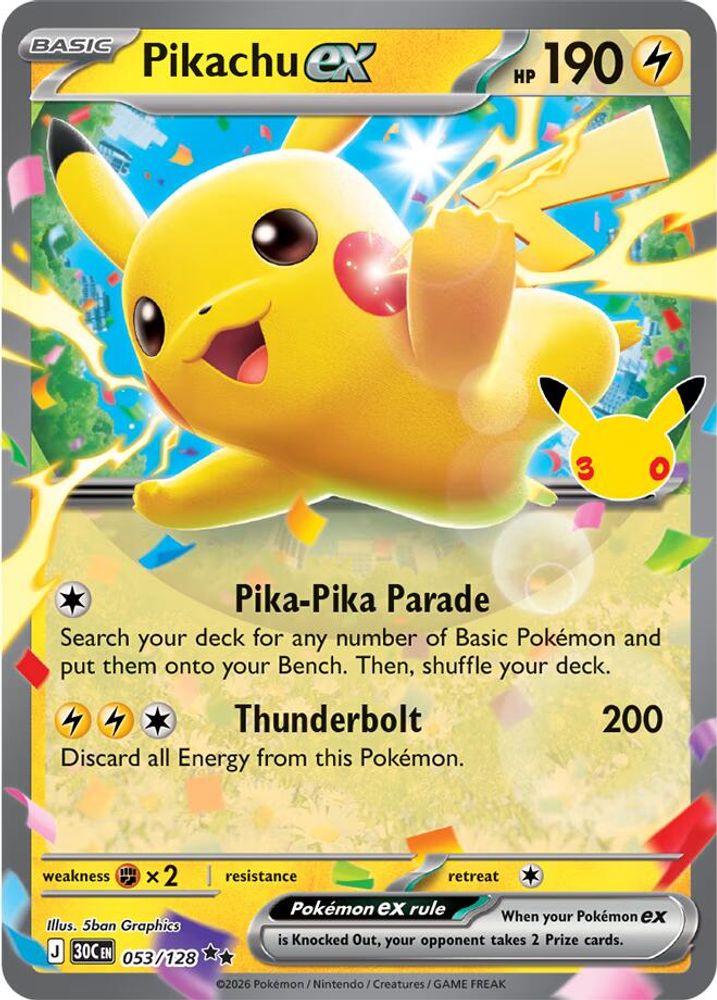 Pikachu ex - [  053/128 ] -  Double Rare - Pokemon ME 30th Celebration