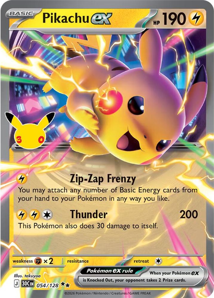 Pikachu ex - [  054/128 ] -  Double Rare - Pokemon ME 30th Celebration