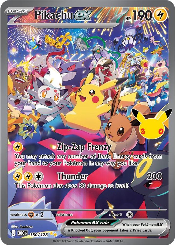 Pikachu ex - [  150/128 ] -  Special Illustration Rare - Pokemon ME 30th Celebration