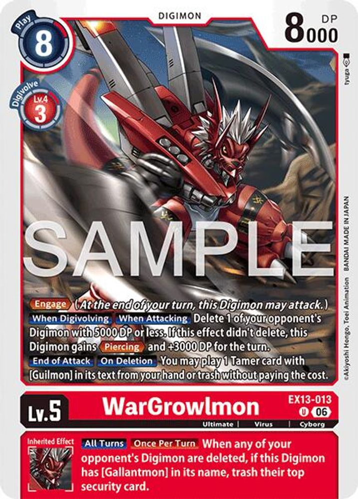 PLAYSET (4) 4x WarGrowlmon (EX13-013) Uncommon - Digimon EX-13 Chivalrous XIII-Cherry Collectables